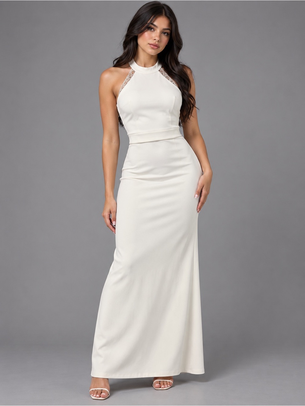 White halter-neck gown, for bridal formal prom or white Galas